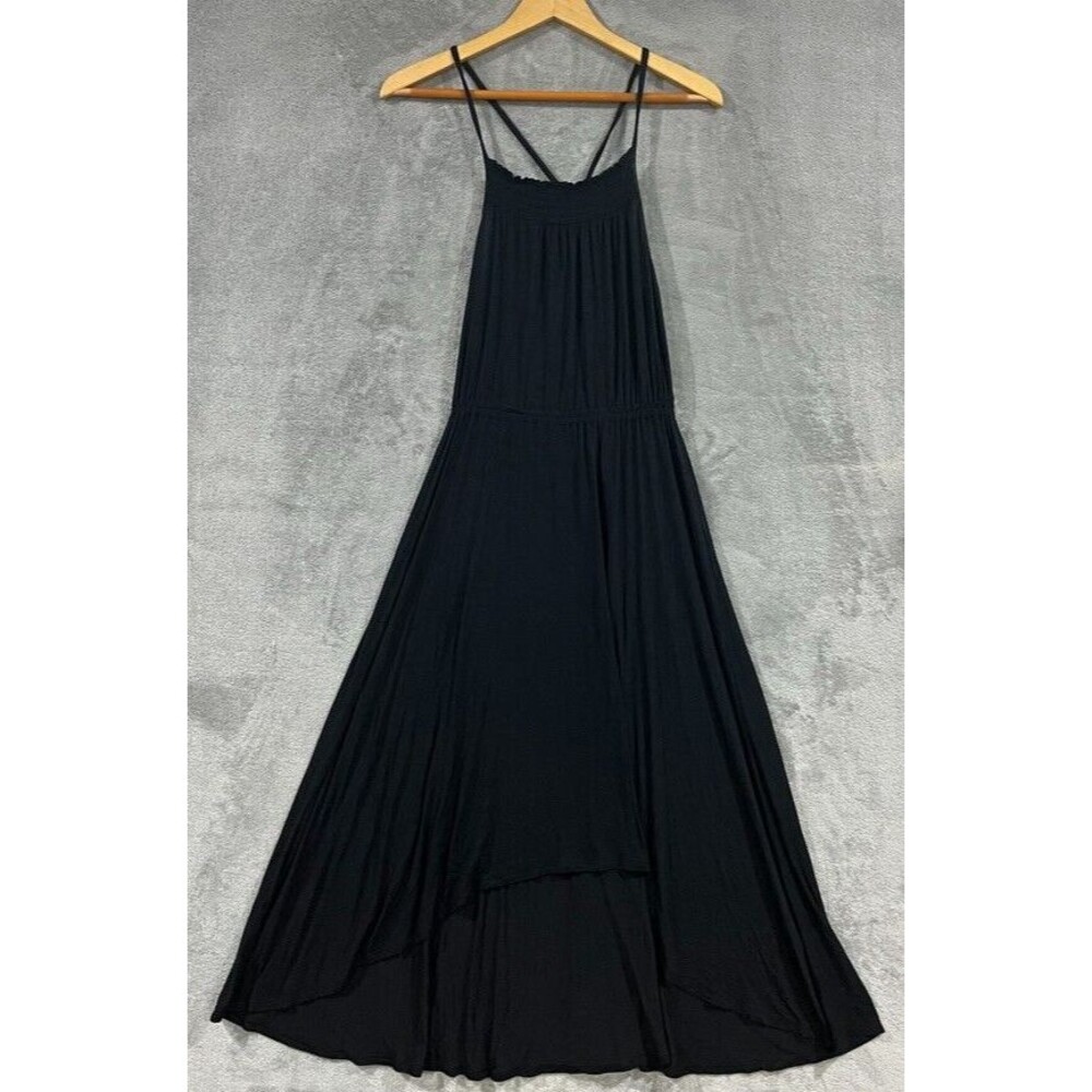GAP Midi Maxi Black Halter Dress Smocked Lightweight Stretchy Tie Back Sz XS